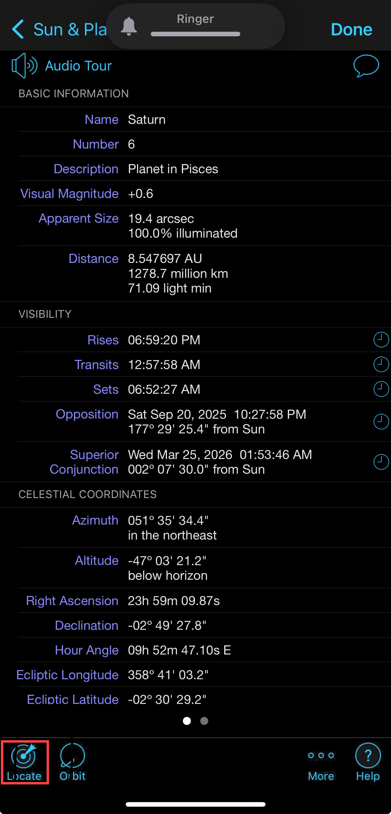 SkySafari Saturn Info
